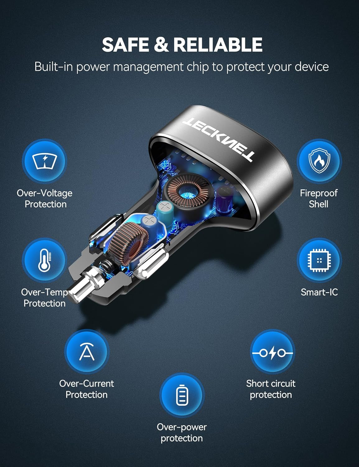 USB Car Charger, 54W 4-Port Car USB Charger Multi Port Adapter, QC 3.0 Port Cigarette Lighter Charger, Fast Charging Adapter, Compatible with Iphone 15 Pro Max/15 Plus/15/14/13（Dark Black）