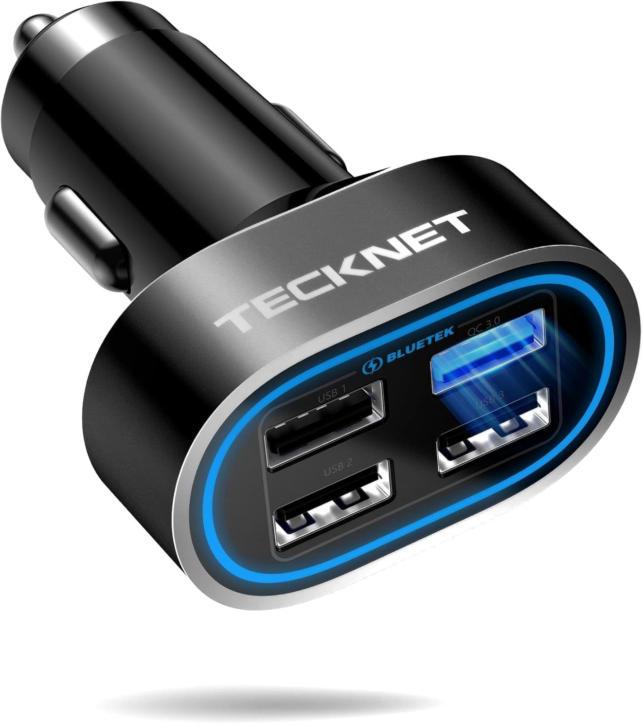 USB Car Charger, 54W 4-Port Car USB Charger Multi Port Adapter, QC 3.0 Port Cigarette Lighter Charger, Fast Charging Adapter, Compatible with Iphone 15 Pro Max/15 Plus/15/14/13（Dark Black）