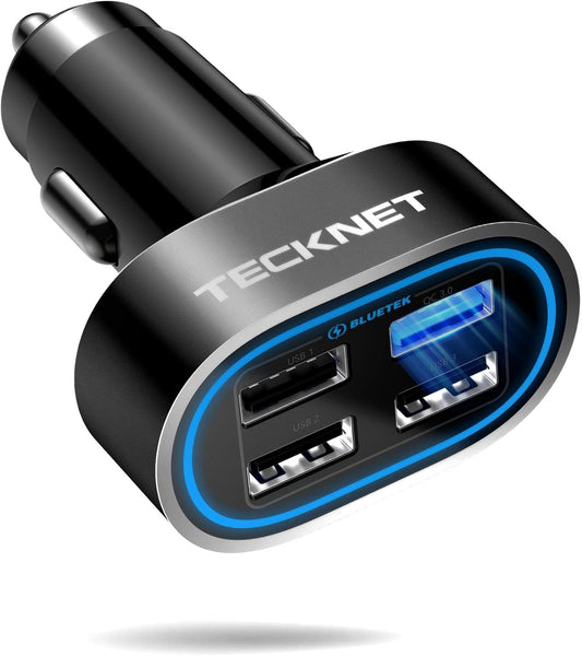 USB Car Charger, 54W 4-Port Car USB Charger Multi Port Adapter, QC 3.0 Port Cigarette Lighter Charger, Fast Charging Adapter, Compatible with Iphone 15 Pro Max/15 Plus/15/14/13（Dark Black）